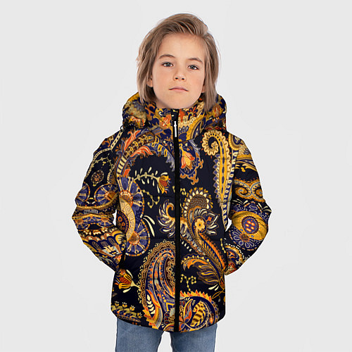 Зимняя куртка для мальчика Индийские узоры пейсли / 3D-Черный – фото 3