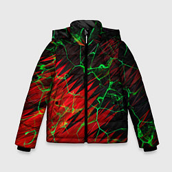 Куртка зимняя для мальчика Зелёные трещины узоры, цвет: 3D-черный