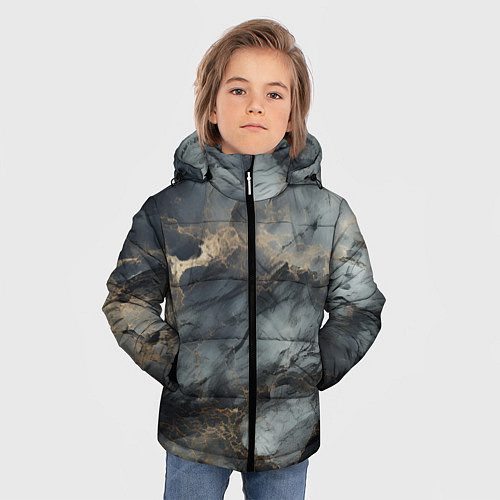Зимняя куртка для мальчика Темно-серый мрамор / 3D-Красный – фото 3