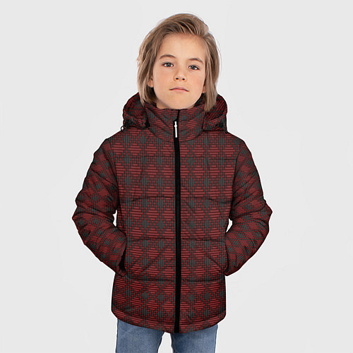 Зимняя куртка для мальчика Текстура ромбовидной саржи / 3D-Черный – фото 3