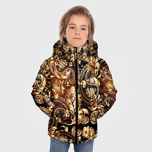Зимняя куртка для мальчика Пейсли золотые узоры / 3D-Черный – фото 3