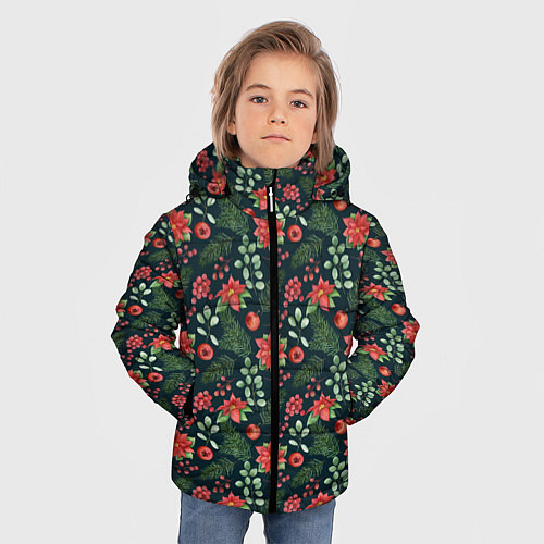 Зимняя куртка для мальчика Новогодние цветы / 3D-Красный – фото 3