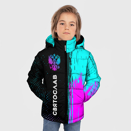 Зимняя куртка для мальчика Святослав и неоновый герб России по-вертикали / 3D-Черный – фото 3