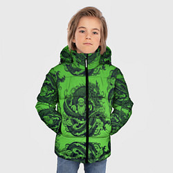 Куртка зимняя для мальчика Дракон и Дед Мороз паттерн на зеленом, цвет: 3D-светло-серый — фото 2