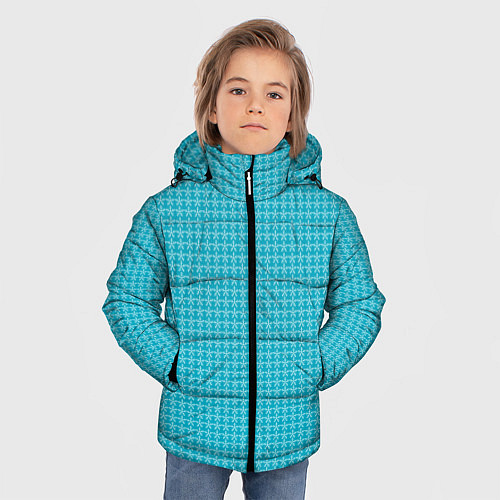 Зимняя куртка для мальчика Мелкие снежинки паттерн голубой / 3D-Светло-серый – фото 3