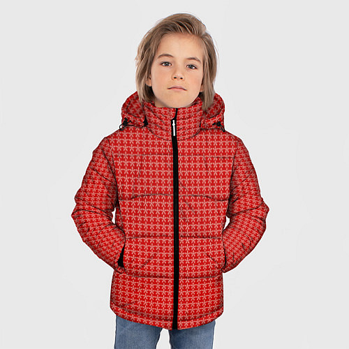 Зимняя куртка для мальчика Мелкие снежинки паттерн красный / 3D-Красный – фото 3