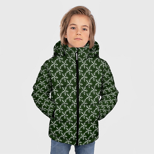 Зимняя куртка для мальчика Паттерн снежинки тёмно-зелёный / 3D-Черный – фото 3