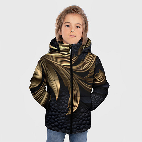 Зимняя куртка для мальчика Золотые узоры в виде листьев / 3D-Светло-серый – фото 3