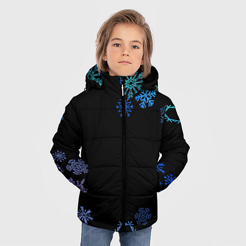 Зимняя куртка для мальчика Переливающиеся снежинки / 3D-Черный – фото 3