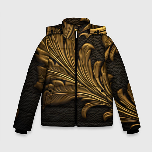 Зимняя куртка для мальчика Золотые узоры листья объемные / 3D-Светло-серый – фото 1