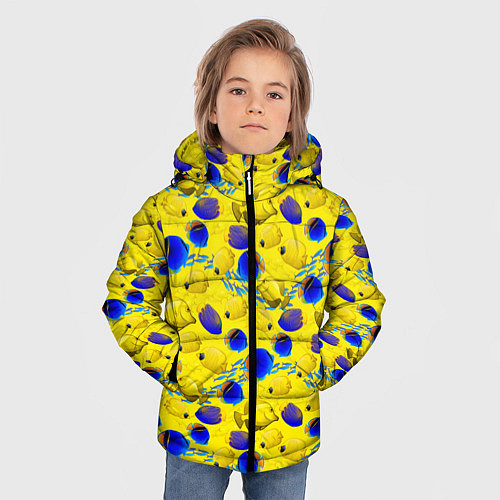 Зимняя куртка для мальчика Разноцветные тропические рыбы / 3D-Черный – фото 3