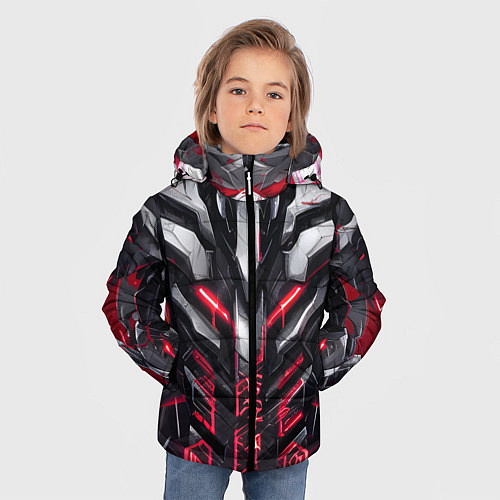 Зимняя куртка для мальчика Адская киберпанк броня красная / 3D-Светло-серый – фото 3