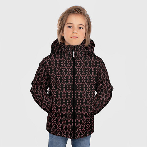 Зимняя куртка для мальчика Узоры бордо паттерн / 3D-Черный – фото 3