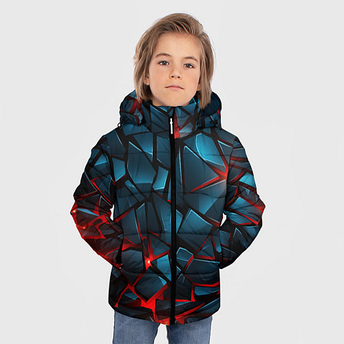 Зимняя куртка для мальчика Синие плиты с красным разломом / 3D-Черный – фото 3