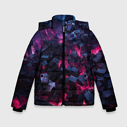 Куртка зимняя для мальчика Фиолетовые кубы в фиолетовом дыме, цвет: 3D-черный