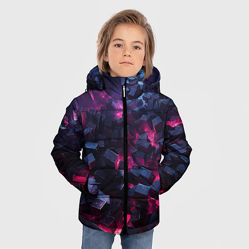 Зимняя куртка для мальчика Фиолетовые кубы в фиолетовом дыме / 3D-Черный – фото 3