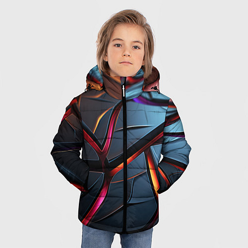 Зимняя куртка для мальчика Разлом синих плит абстракт / 3D-Черный – фото 3