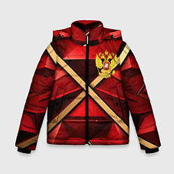 Куртка зимняя для мальчика Герб России на красном абстрактном фоне, цвет: 3D-светло-серый