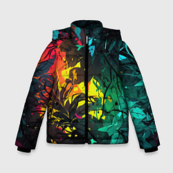 Зимняя куртка для мальчика Яркие разноцветные абстрактные листья