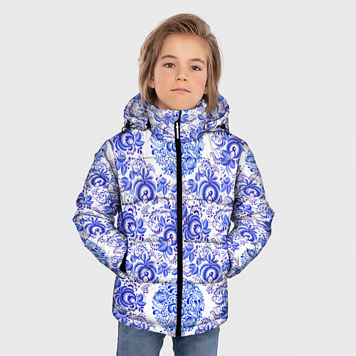 Зимняя куртка для мальчика Новогодняя гжель роспись / 3D-Красный – фото 3