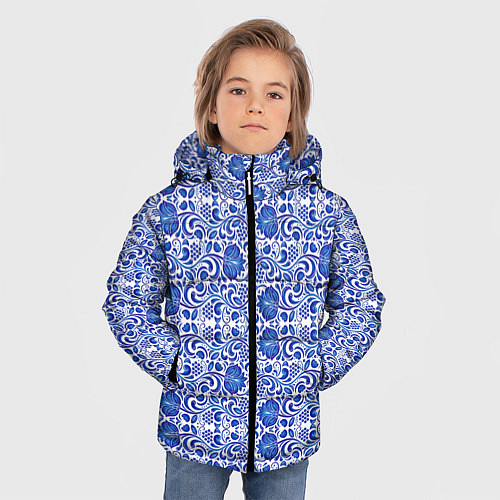 Зимняя куртка для мальчика Гжельская роспись / 3D-Красный – фото 3