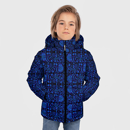 Зимняя куртка для мальчика Гжельская роспись на чёрном фоне / 3D-Красный – фото 3