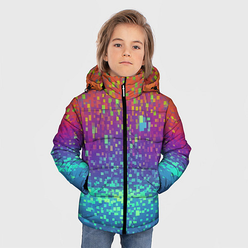 Зимняя куртка для мальчика Разноцветные пиксели / 3D-Светло-серый – фото 3
