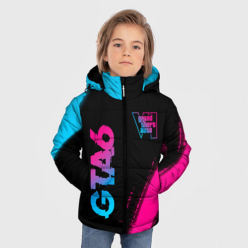 Зимняя куртка для мальчика GTA6 - neon gradient вертикально / 3D-Черный – фото 3