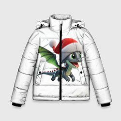 Куртка зимняя для мальчика Милый дракончик, в шапке деда мороза, цвет: 3D-черный