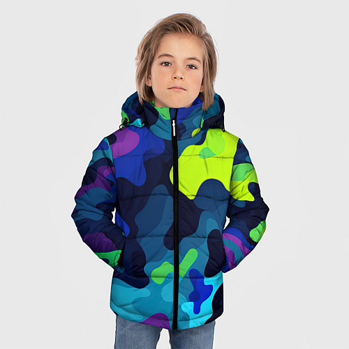 Зимняя куртка для мальчика Яркие кислотные пятна паттерн / 3D-Черный – фото 3