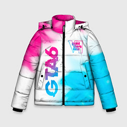 Куртка зимняя для мальчика GTA6 neon gradient style вертикально, цвет: 3D-черный