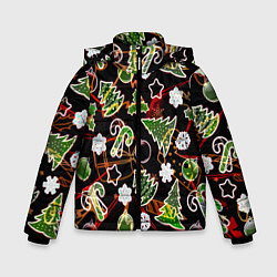 Куртка зимняя для мальчика Ёлочные игрушки и ёлки, цвет: 3D-черный