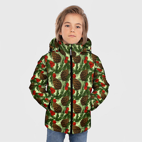 Зимняя куртка для мальчика Еловые шишки с клюквой / 3D-Черный – фото 3