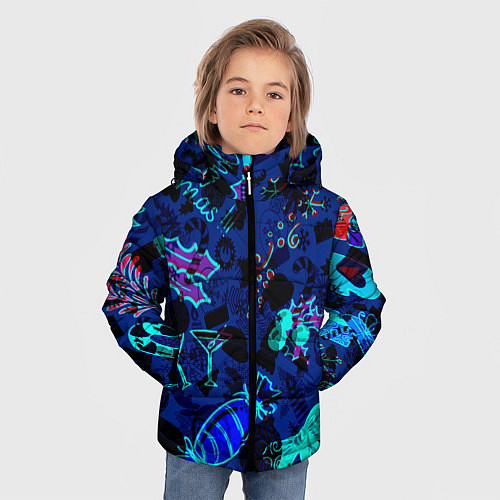 Зимняя куртка для мальчика Рождественские паттерны узоры / 3D-Черный – фото 3
