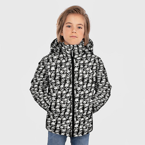 Зимняя куртка для мальчика Белые черепа / 3D-Черный – фото 3