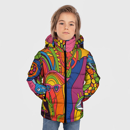 Зимняя куртка для мальчика Психоделика и третий глаз / 3D-Светло-серый – фото 3