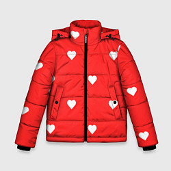 Куртка зимняя для мальчика Белые сердца на красном фоне, цвет: 3D-светло-серый