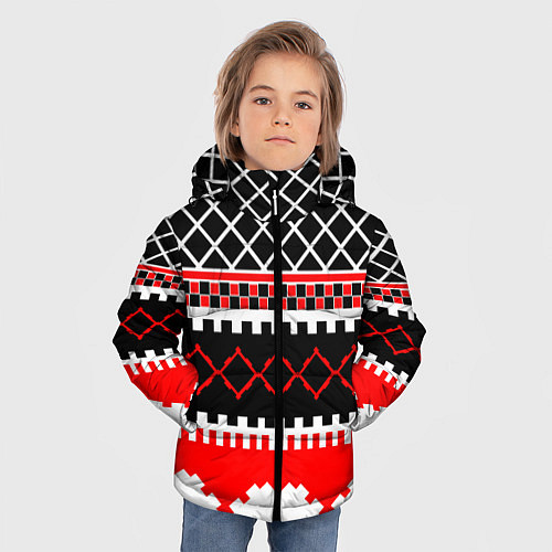 Зимняя куртка для мальчика Красные и чёрные фигуры / 3D-Светло-серый – фото 3