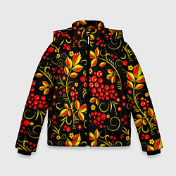 Зимняя куртка для мальчика Хохломская роспись золотистые листья чёрном фоне