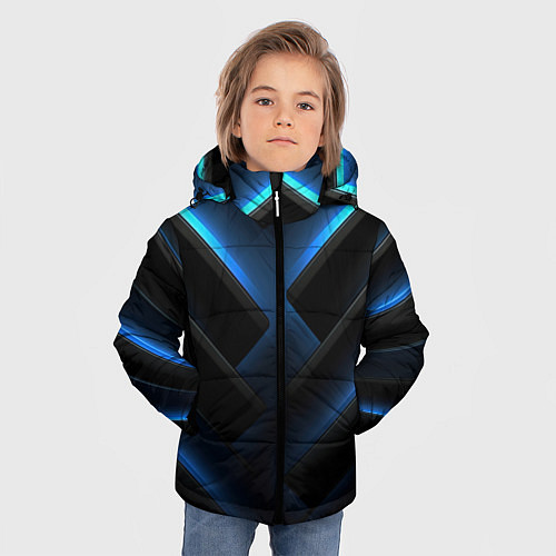 Зимняя куртка для мальчика Черный абстрактный фон и синие неоновые вставки / 3D-Черный – фото 3