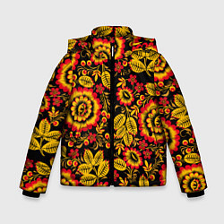 Зимняя куртка для мальчика Хохломская роспись золотистые листья и цветы чёрно