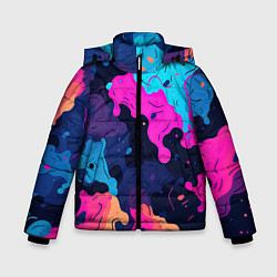 Куртка зимняя для мальчика Яркие кислотные разноцветные пятна в виде камуфляж, цвет: 3D-черный