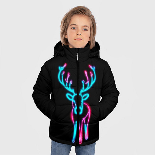 Зимняя куртка для мальчика Неоновый олень на чёрном фоне / 3D-Черный – фото 3