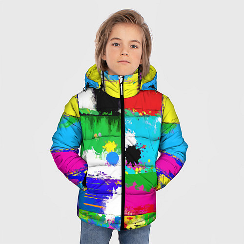 Зимняя куртка для мальчика Абстракция - пэчворк / 3D-Красный – фото 3