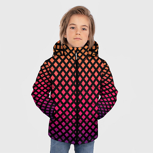 Зимняя куртка для мальчика Градиент закат под сеткой / 3D-Черный – фото 3
