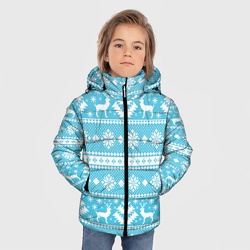 Зимняя куртка для мальчика Новый год ели и олени / 3D-Светло-серый – фото 3