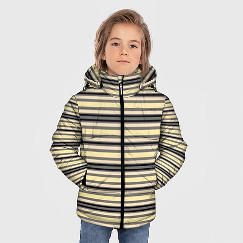 Зимняя куртка для мальчика Полосатый жёлто-серый / 3D-Светло-серый – фото 3
