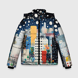Куртка зимняя для мальчика Новогодний ночной город, цвет: 3D-светло-серый