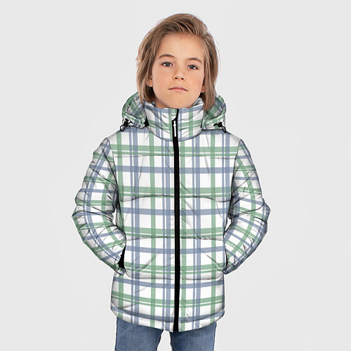 Зимняя куртка для мальчика Сине-зелёный светлый полосатый / 3D-Светло-серый – фото 3