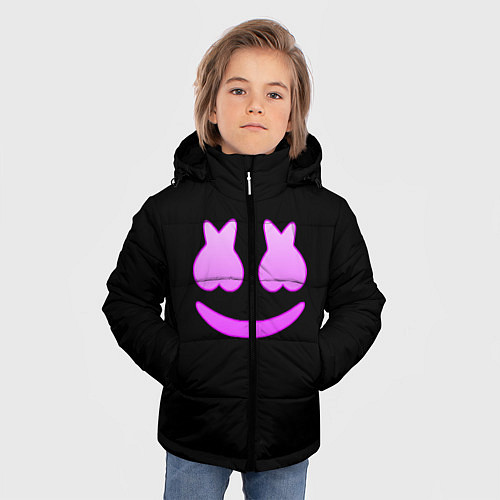 Зимняя куртка для мальчика Маршмеллоу розовый градиент лого / 3D-Черный – фото 3